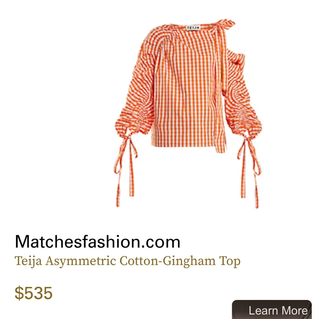 Teija Orange Gingham Women's Top Size 10 - Image 3