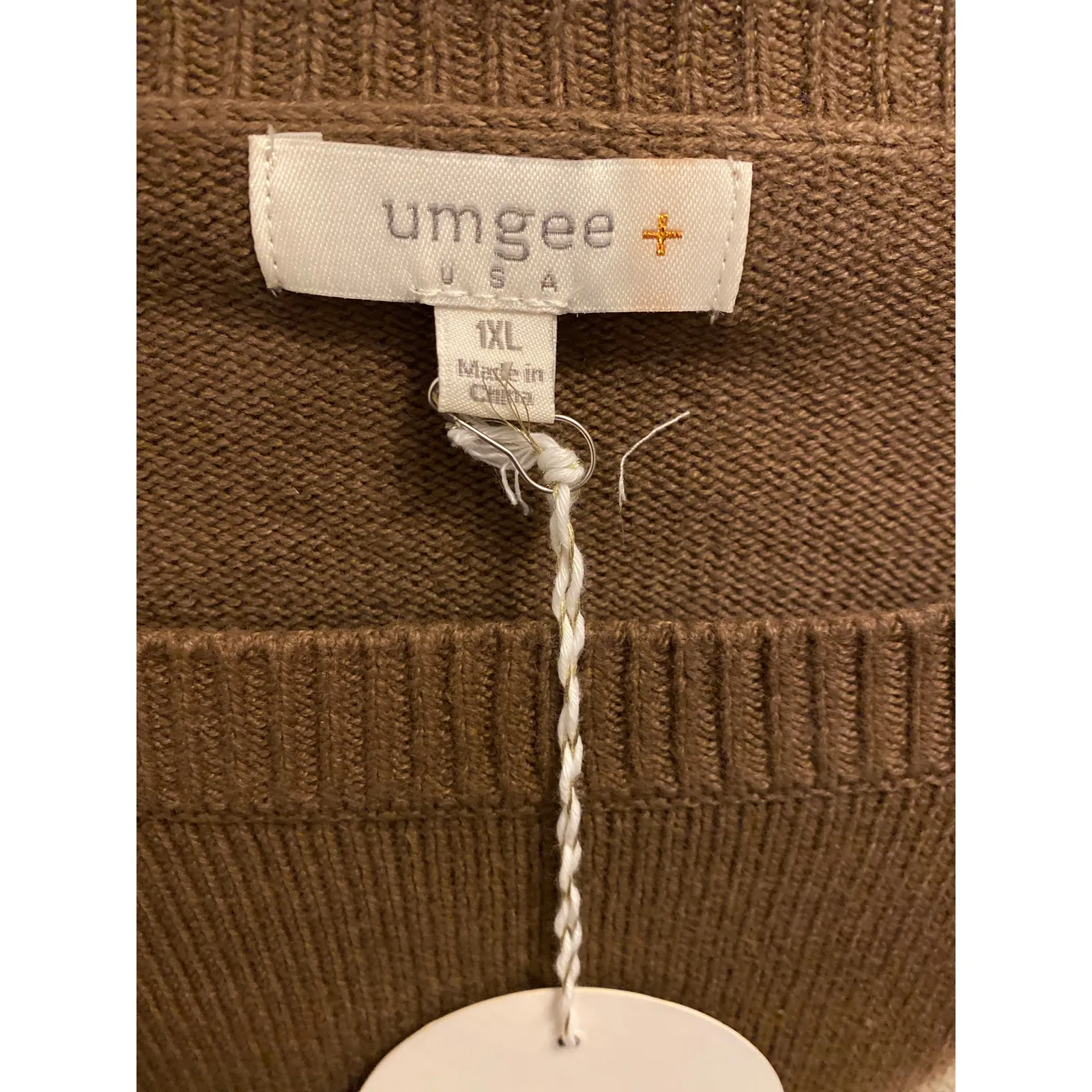 Brand New Umgee USA Women's Size 1X Plus Brown White Tie Dye Sweater Top - Image 2