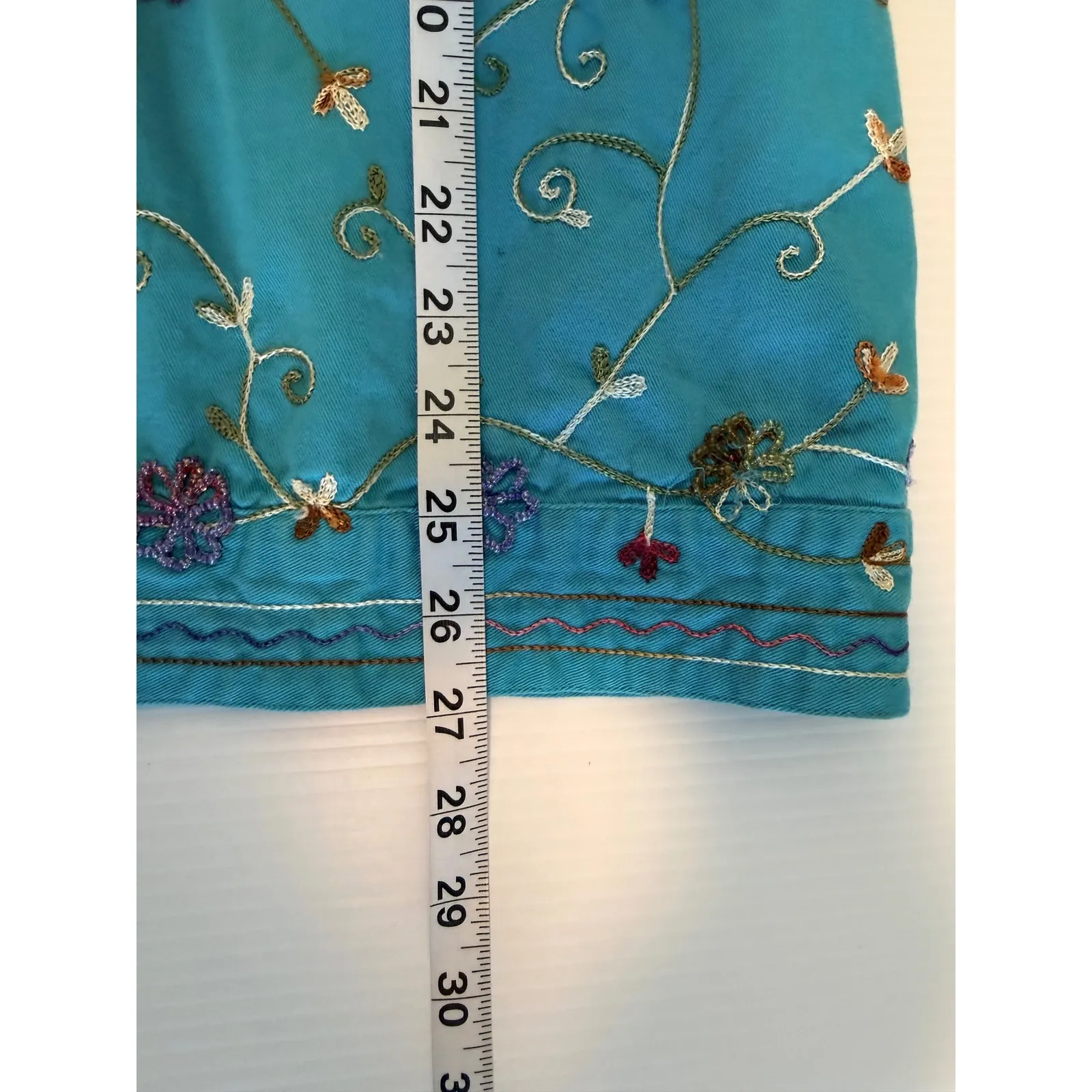 The Quacker Factory Turquoise Beaded Floral Embroidered Cotton Jacket Size 1X Blue - Image 8