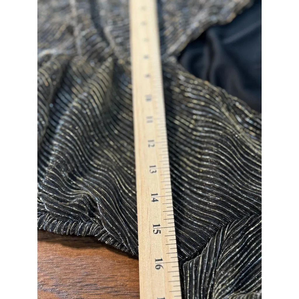 NEW STEVE MADDEN S Gold Green Metallic Ribbed Ruched Dress Long Sleeves V - Image 7