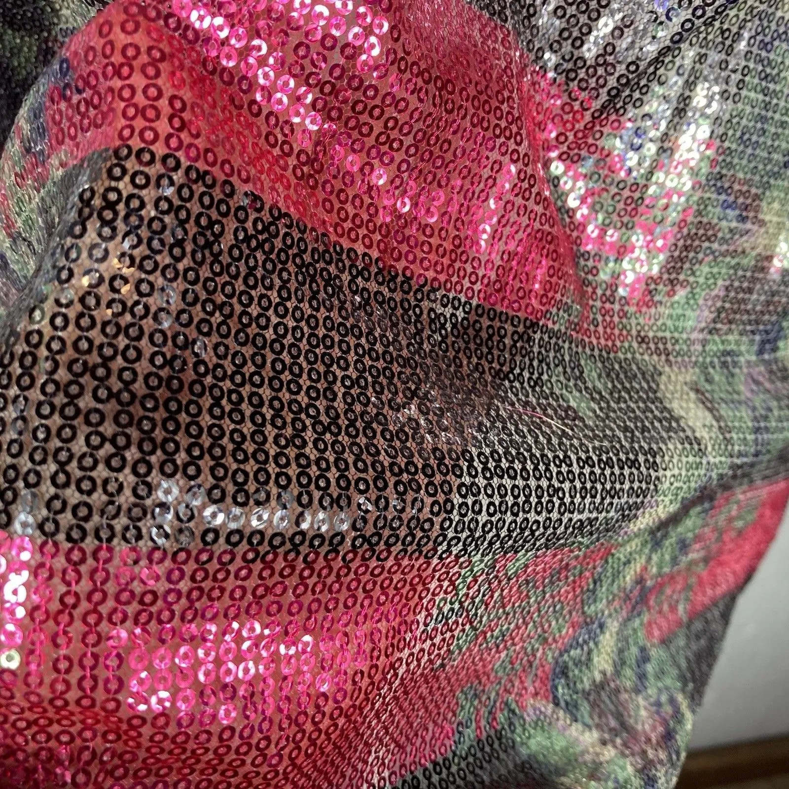 Sequin Party Top L Floral Sheer Shimmer Blouse NYE New Years Sparkle Whimsigoth - Image 5