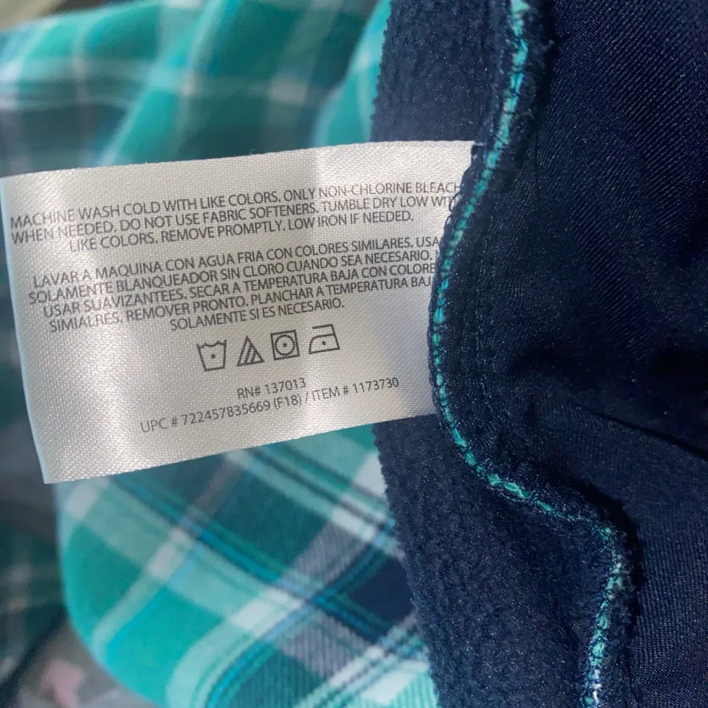 Orvis Women’s 100% Cotton, Fleece Lined Plaid Shacket Jacket Green and Navy Blue - Image 16