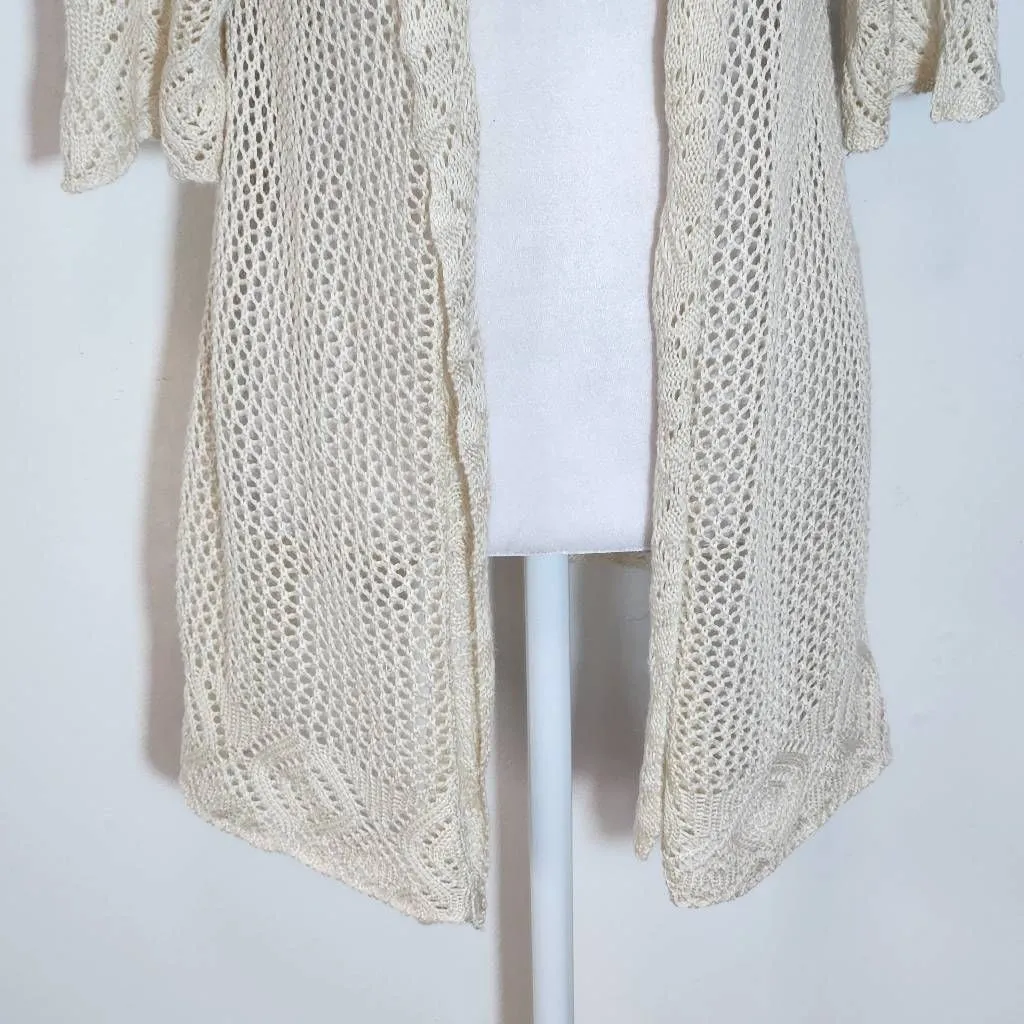 Perceptions Cream Open Knit Short Sleeve Cardigan Size Large Cream Knit Cardigan - Image 4