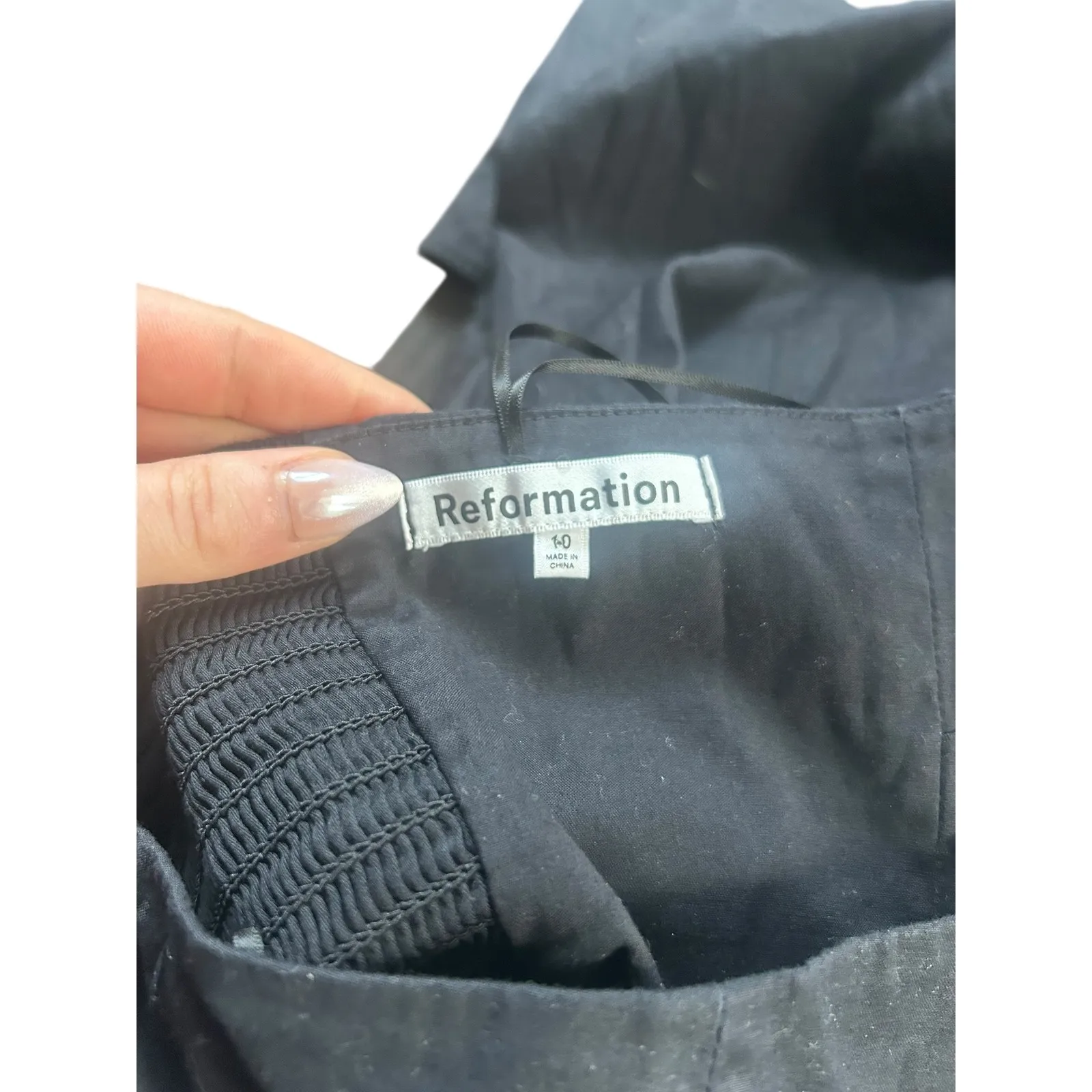 Reformation Black Strapless Smocked Bodice Midi Dress Slit Size 10 - Image 6