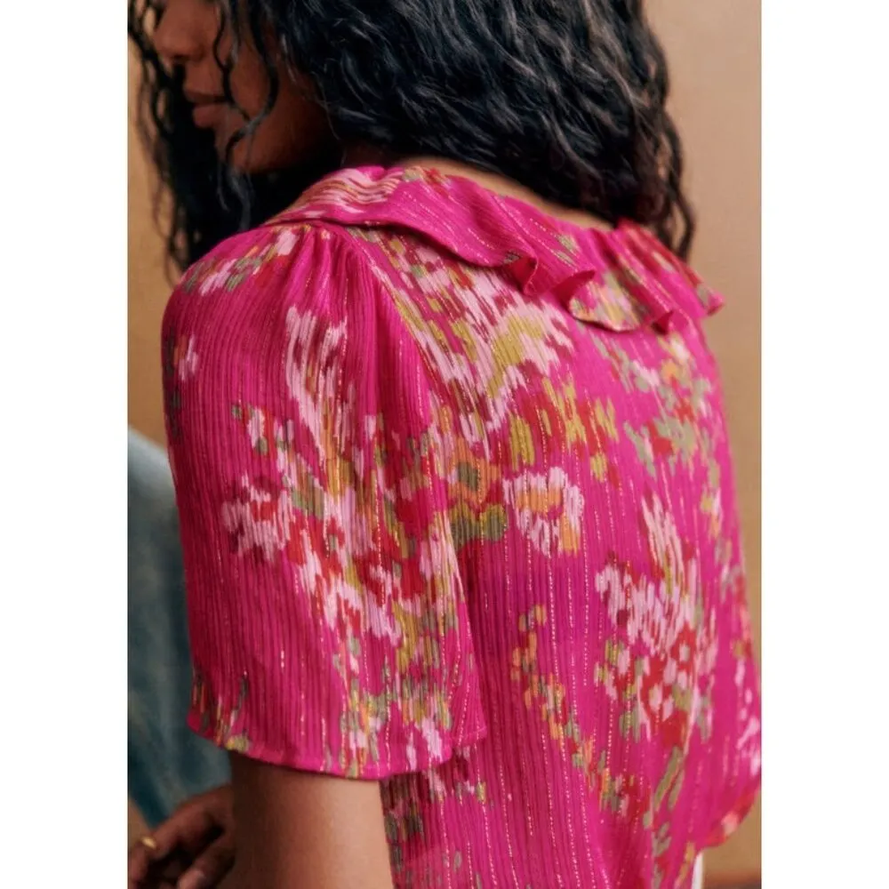 NWT Sezane Jasmine Blouse in Helena Fuchsia Pink Floral Sheer Chiffon Top 34 / 2 - Image 3