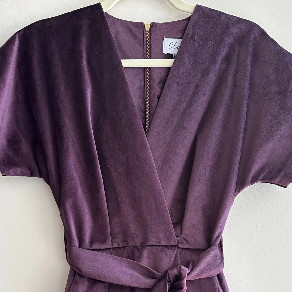 Closet London Kimono Sleeve Velvet Midi Dress with Wrap Tie, Plum, Size 4 Purple - Image 6