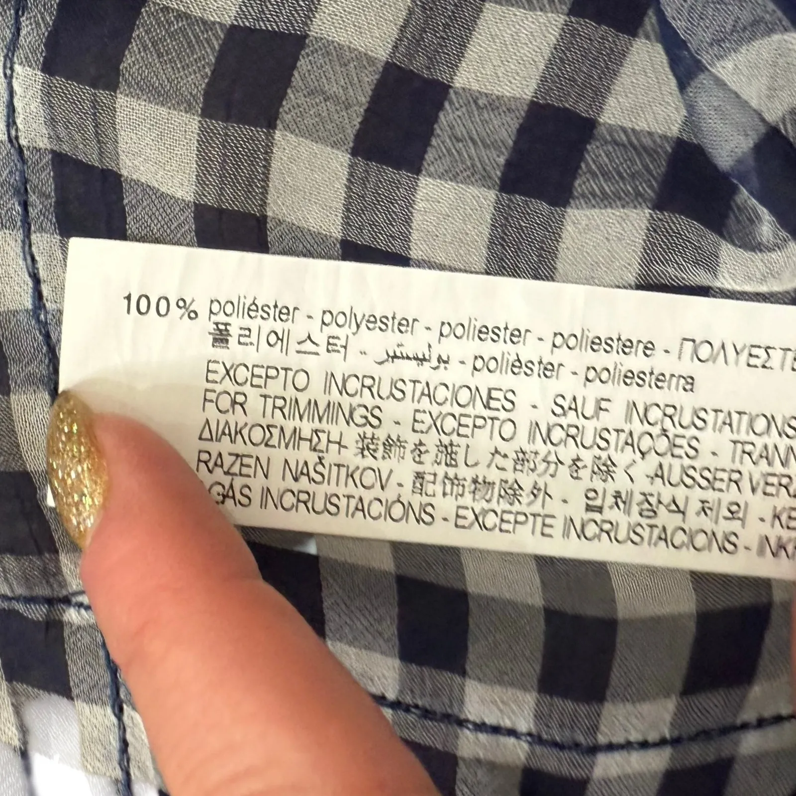 Zara Navy Blue White Gingham Sequin Flutter Sleeve Sheer Peplum Blouse size M - Image 9