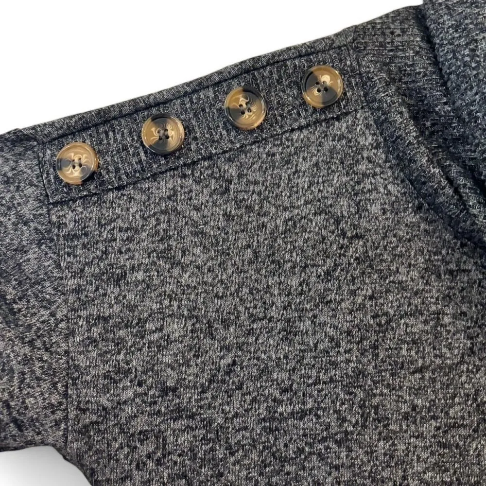 New York Laundry  M Gray Cowl Neck Sweater Tortoise Button Shoulder Ribbed Knit - Image 6