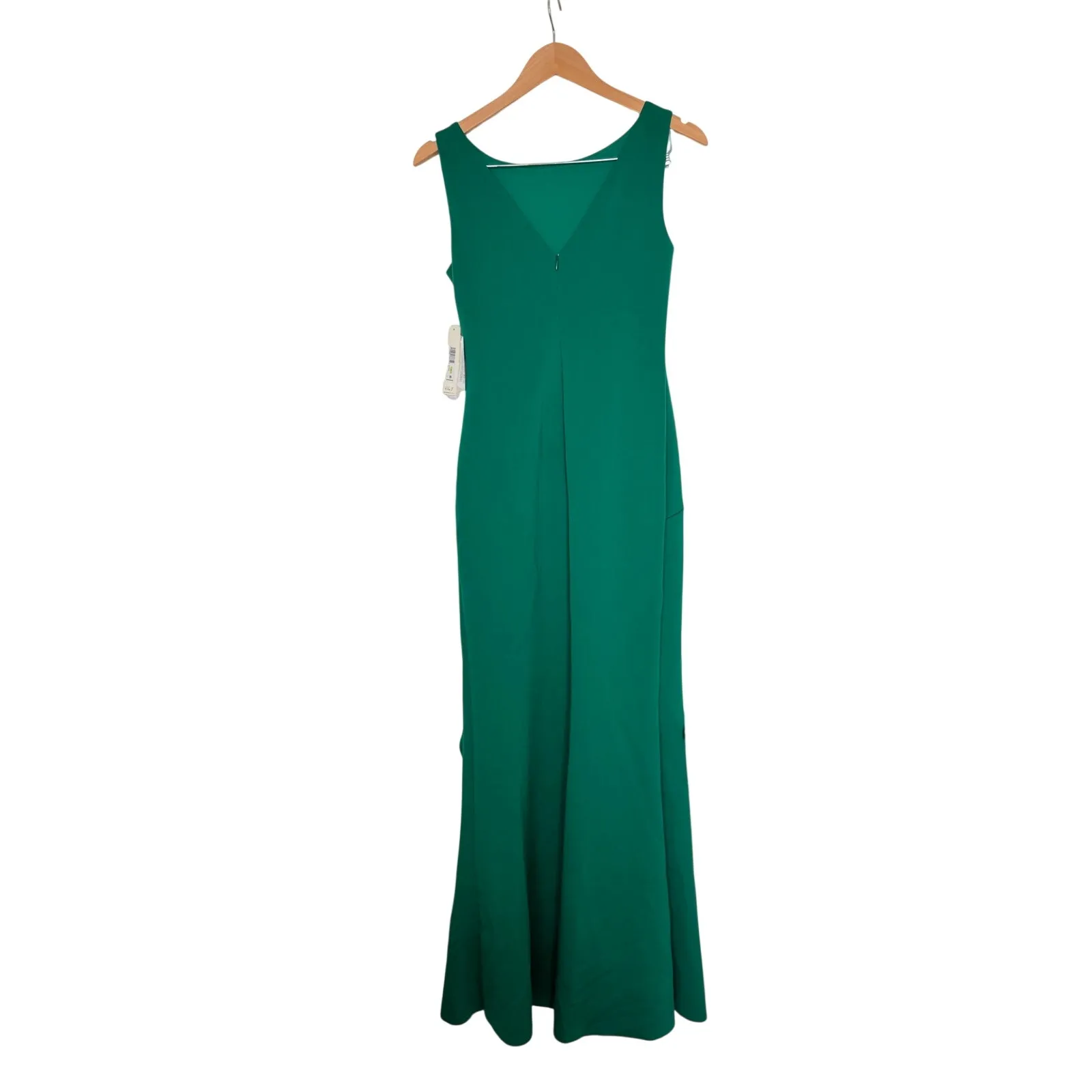 Eliza J Ruched Cascading Ruffle Gown Size 4 Green Sleeveless Back Zip Long NEW - Image 3