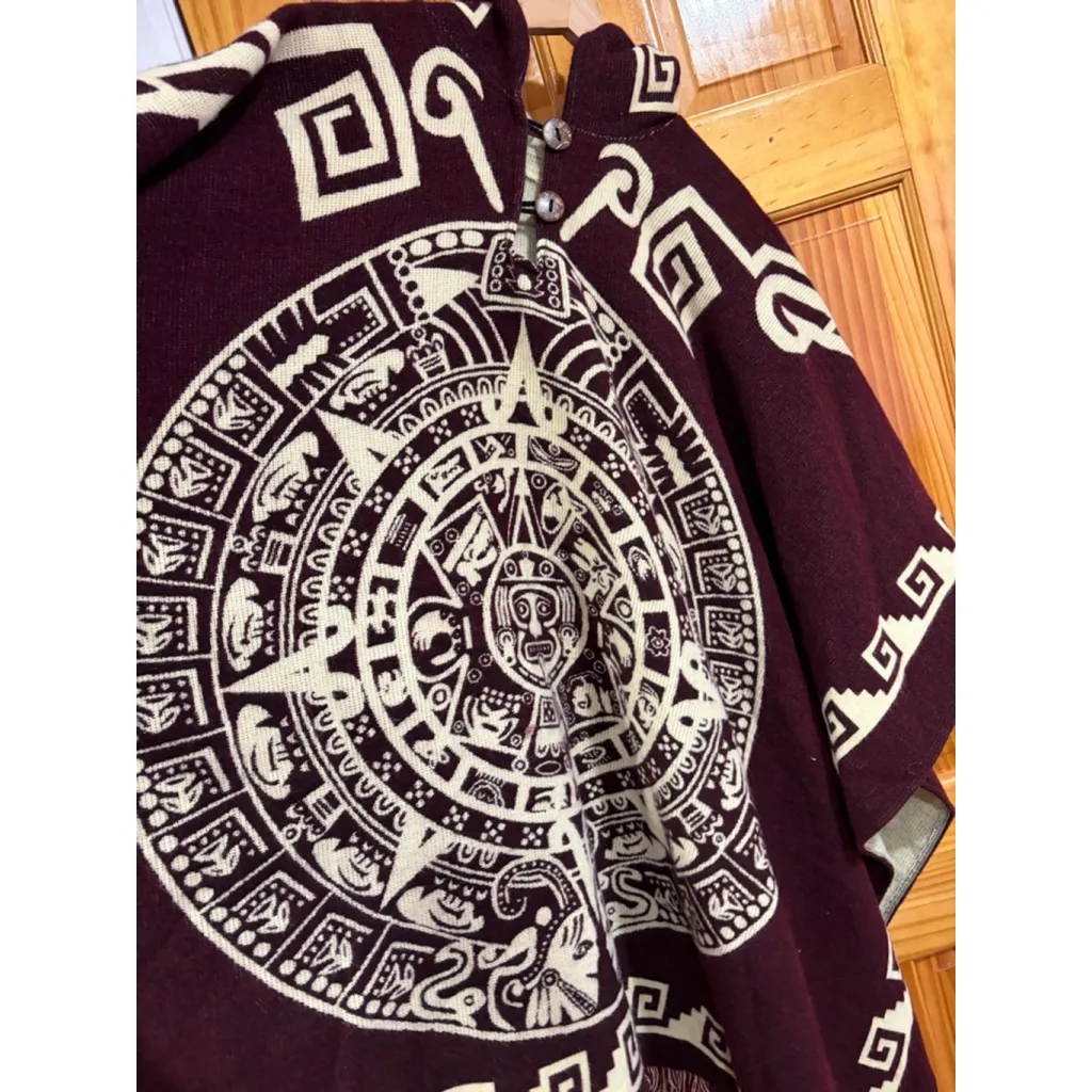 Andes Imports Aztec Inca Calendar Poncho Cape Woven Fringe Ecuador Boho Size undefined - Image 3