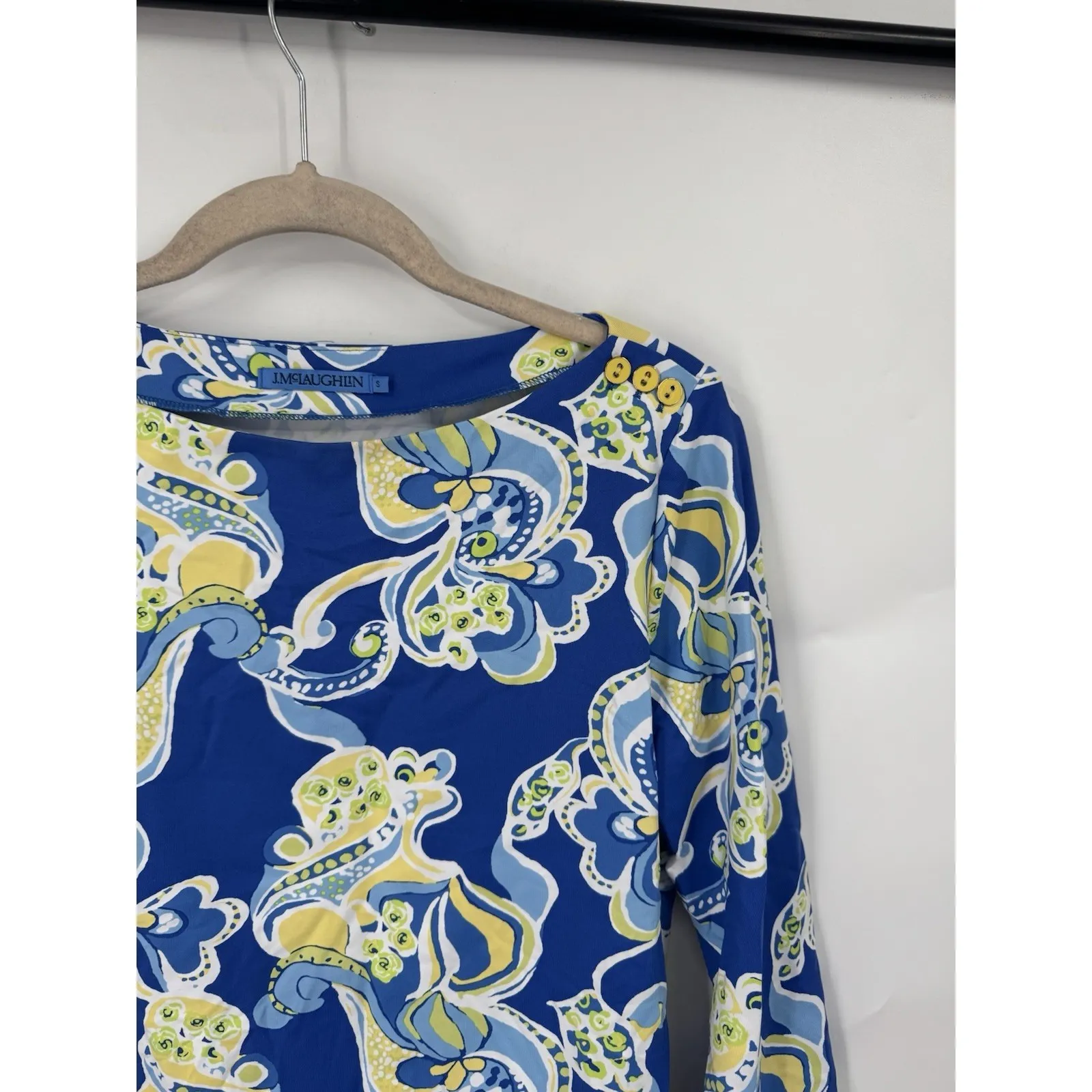 J. McLaughlin Eclectic Nautical Artsy Top Women Small Blue Paisley Art To Wear - Image 7