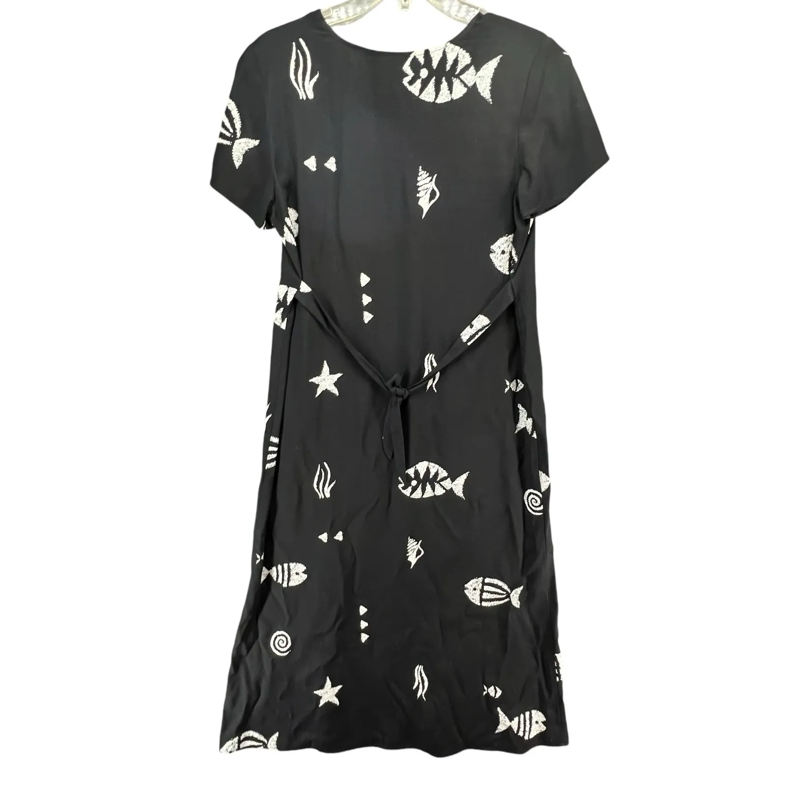 Vintage Connie Choi Dress Womens M Black Fish Shell Nautical Resort Coconut Girl Size M - Image 7