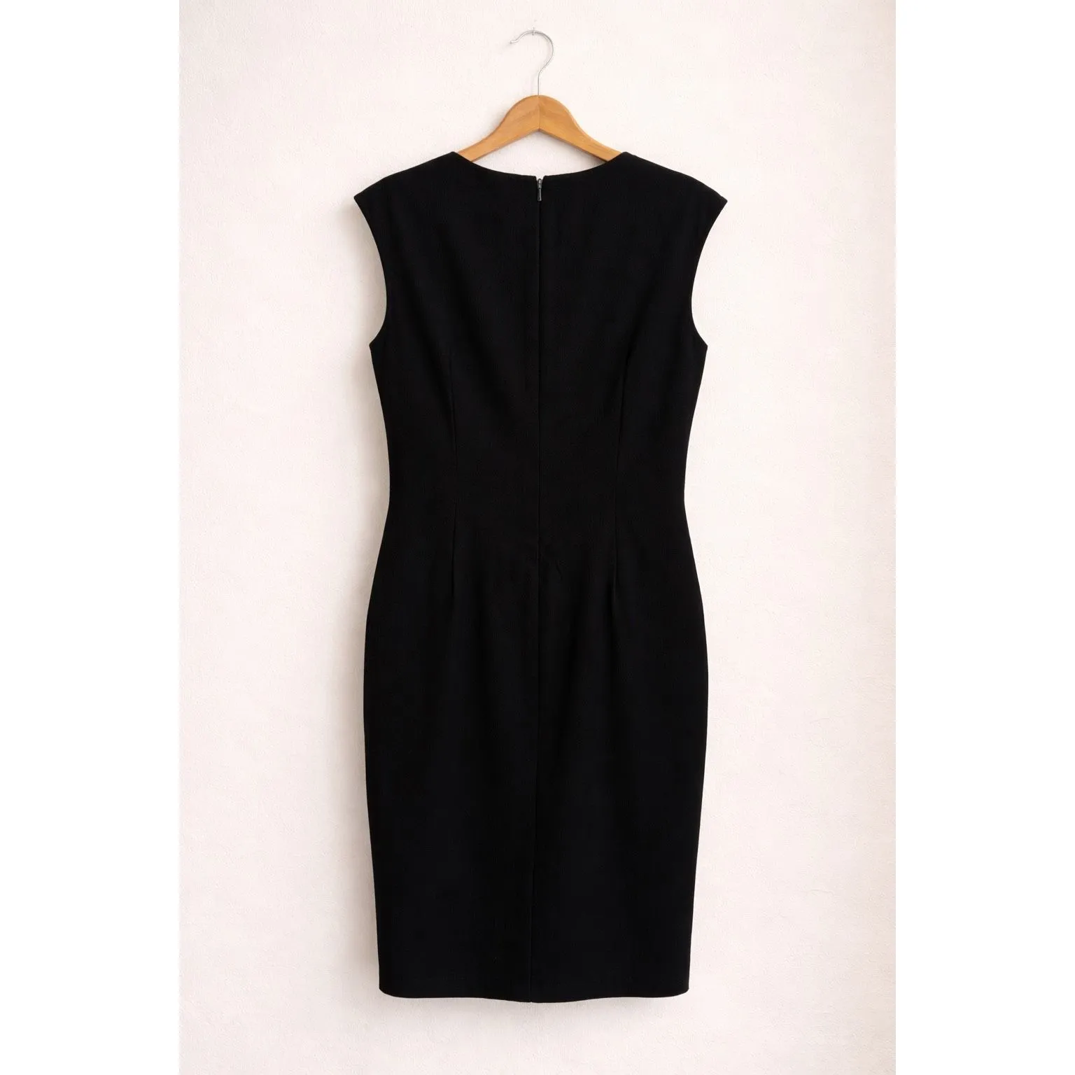 Calvin Klein Black Sheath Dress Size 12 Sleeveless V-Neck Contrast Panel - Image 2
