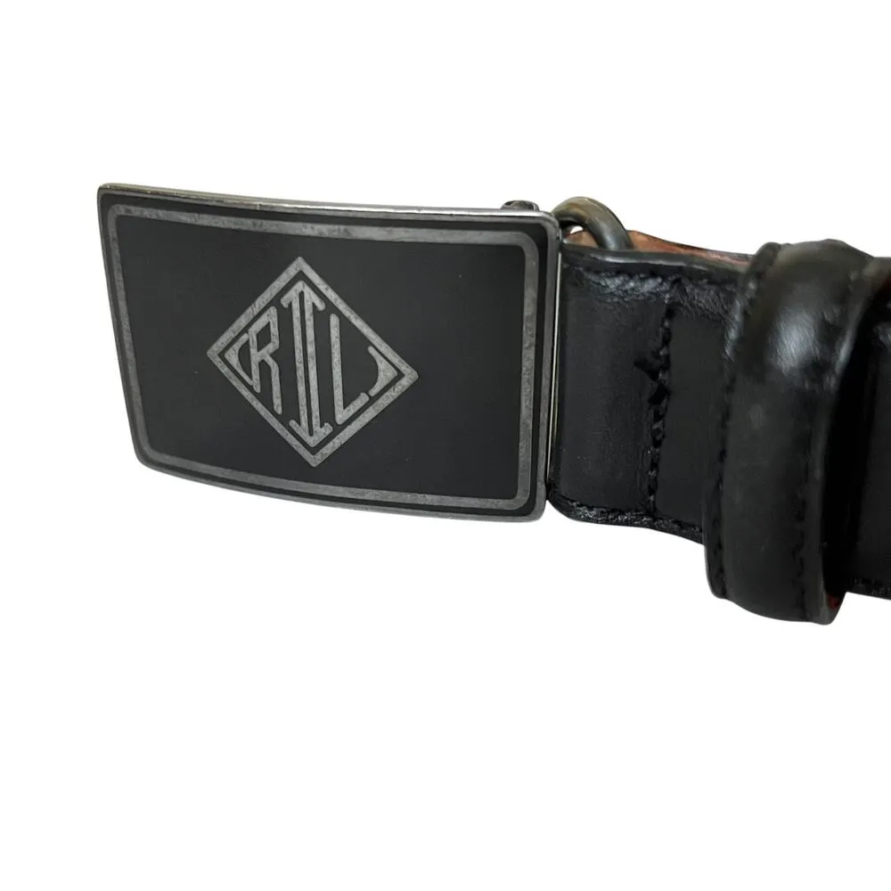 Art Deco Monogram Logo Buckle Black Leather Belt - Image 8