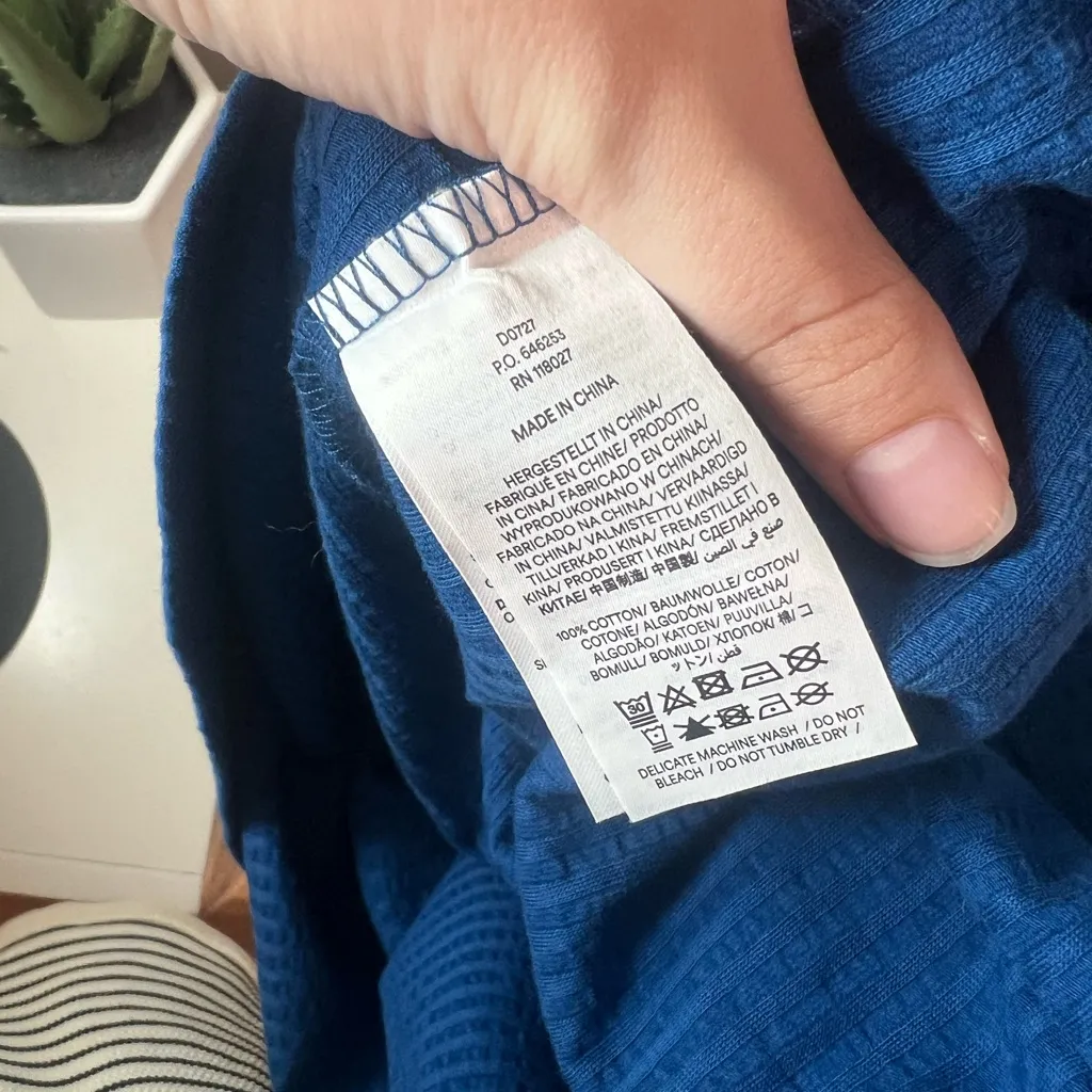 Boden Seersucker Jersey Tea Dress Cobalt Blue Cap Sleeve Knee Length Dress 8R Size 8 - Image 6