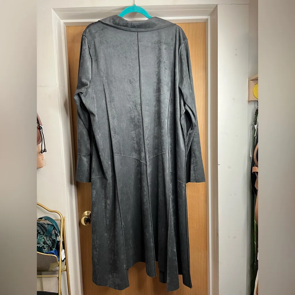 Unknown Brand Women’s Faux Suede Charcoal Grey Long Trench Coat. Size:2XtraLarge Gray Size 2X - Image 2
