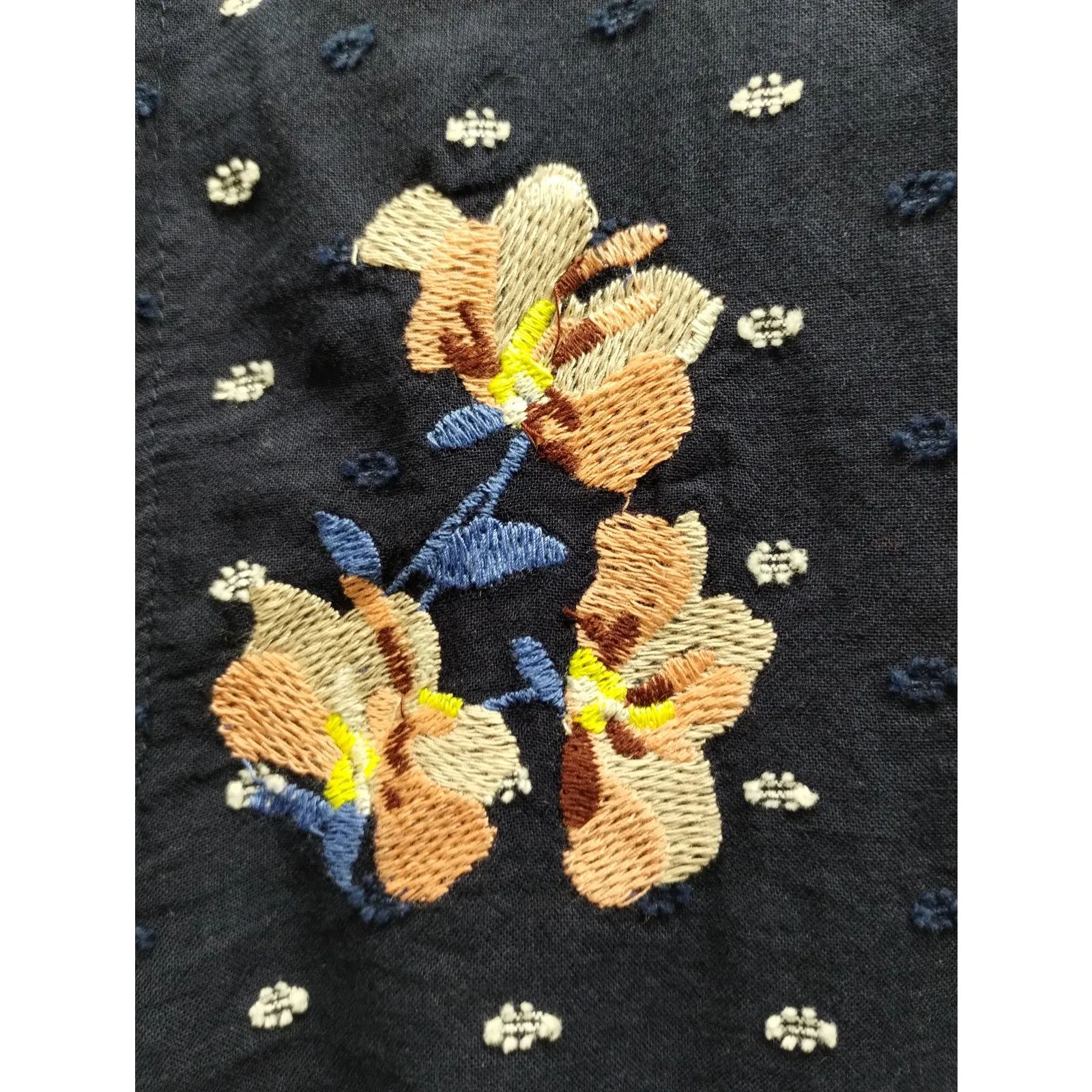 LOFT Size Large Softened Shirt Navy Floral Embroidered Button Down Long Sleeve - Image 2