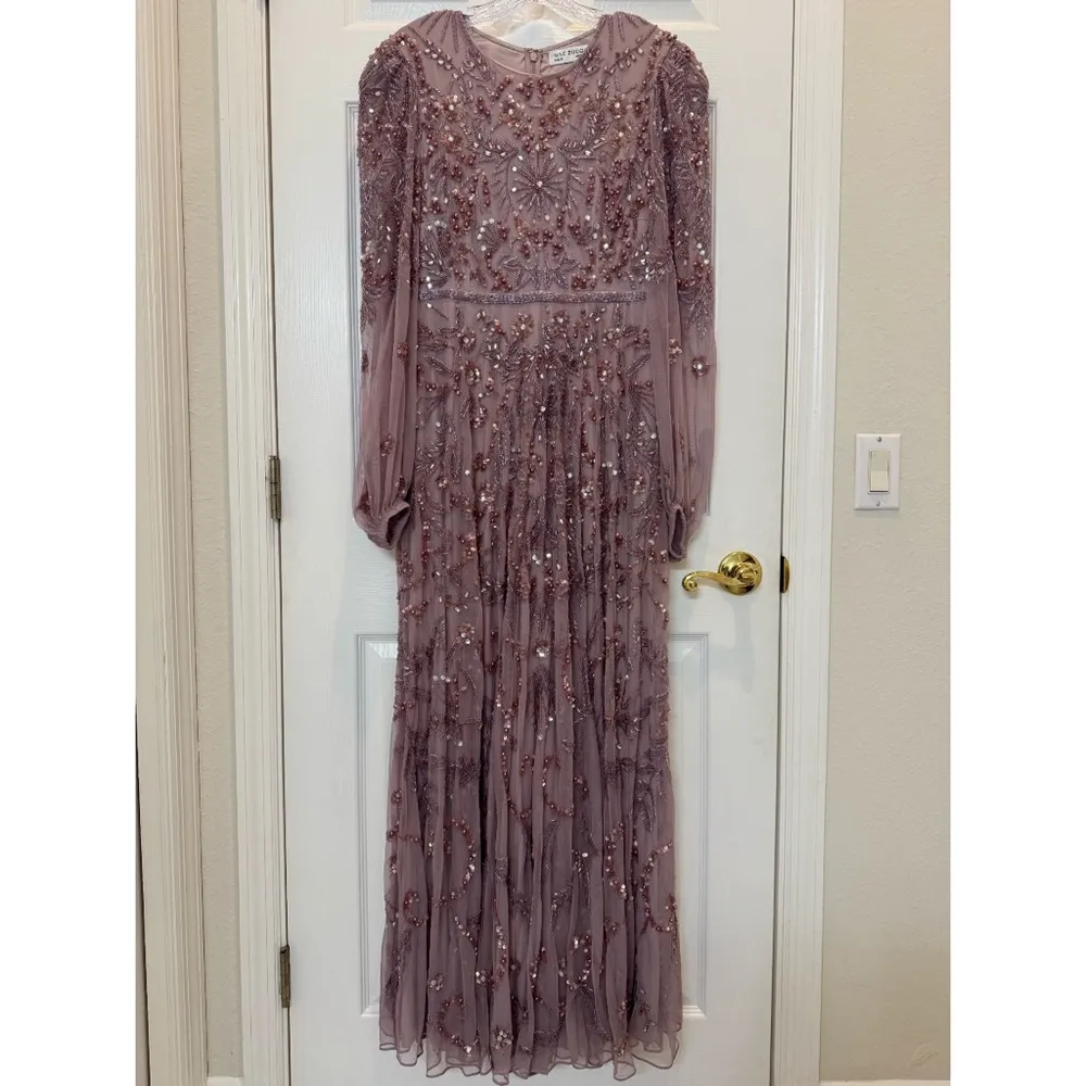 Mac Duggal 93930 Purple Puff Sleeve Embellished A Line Gown Size 10 NWT - Image 4