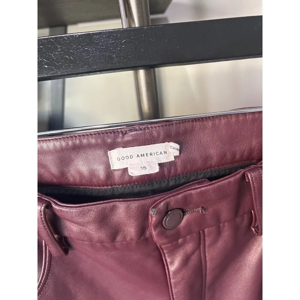 Good American Good Icon Faux Leather Pants Malbec Womens Size 15 - Image 8