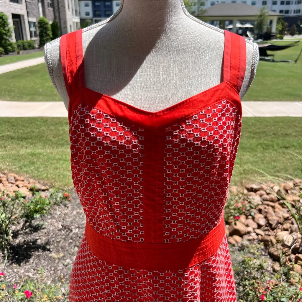 Tory Burch Berdine Orange Patterned Eyelet Midi Dress - Image 2