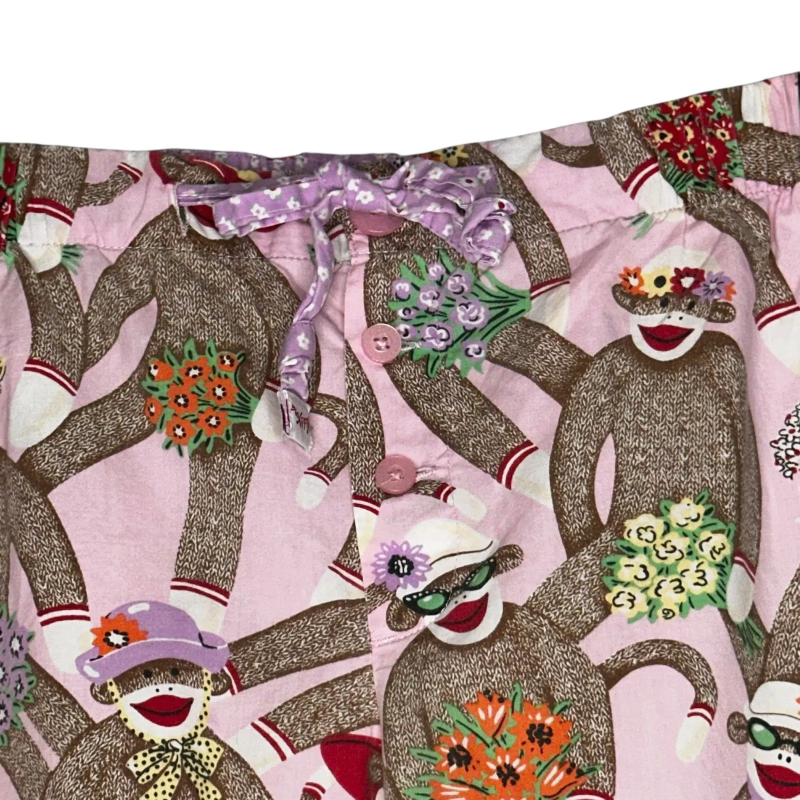 Nick And Nora Womens Capri Pajama‎ Bottoms Pants Sz Medium Pink Sock Monkey - Image 4