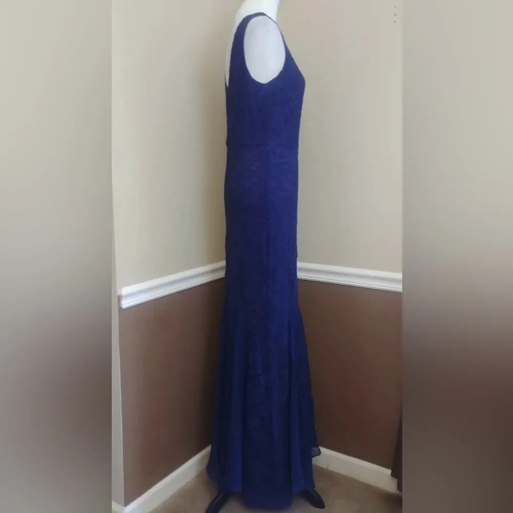 Navy Blue Lace Mermaid Godet Hem Maxi Dress Formal Gown by - Image 6