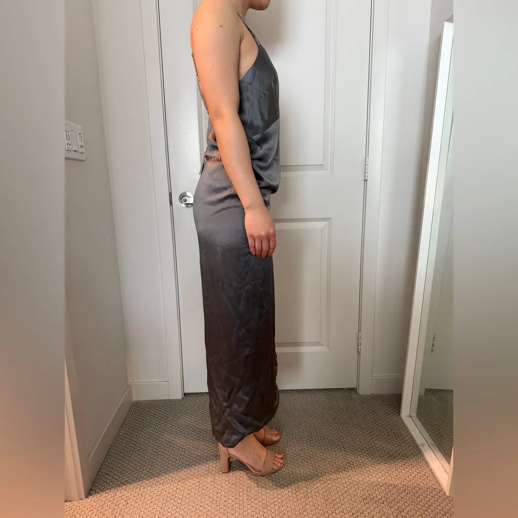 Michelle Mason Cross Back Slit Maxi Dress - Womens Size 2 Gunmetal NWT - Image 7