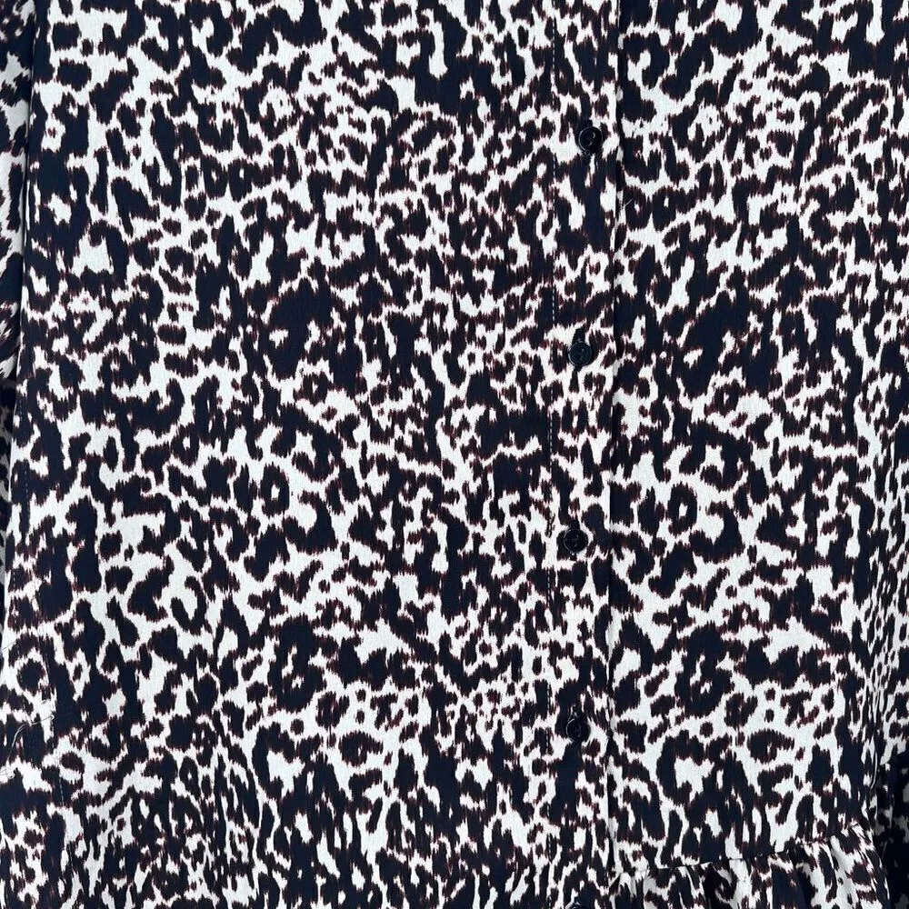 Zara Woman Cheetah Peplum Tunic Length Button‎ Down Blouse medium - Image 6