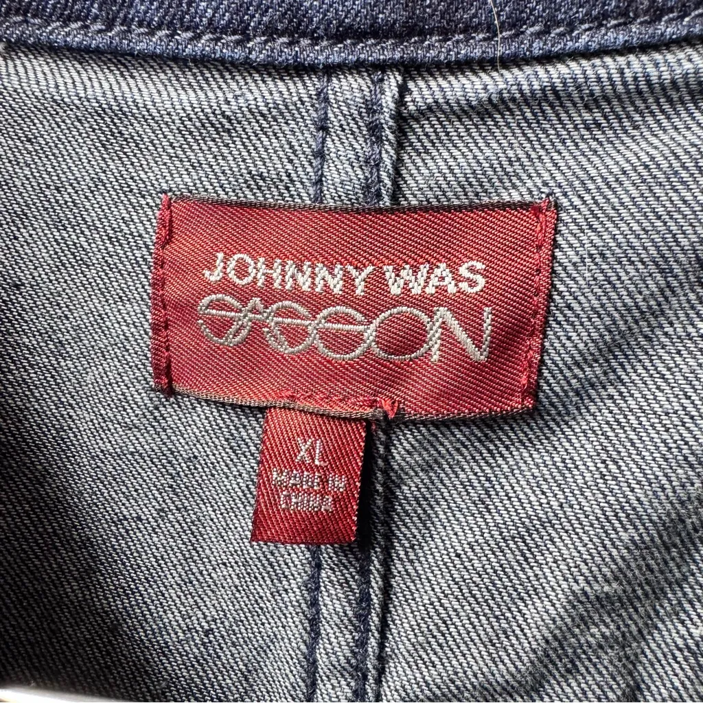 Johnny Was Sasson Montaigne Denim Jean Belted Collared Dress Blue XL $348 - Image 7