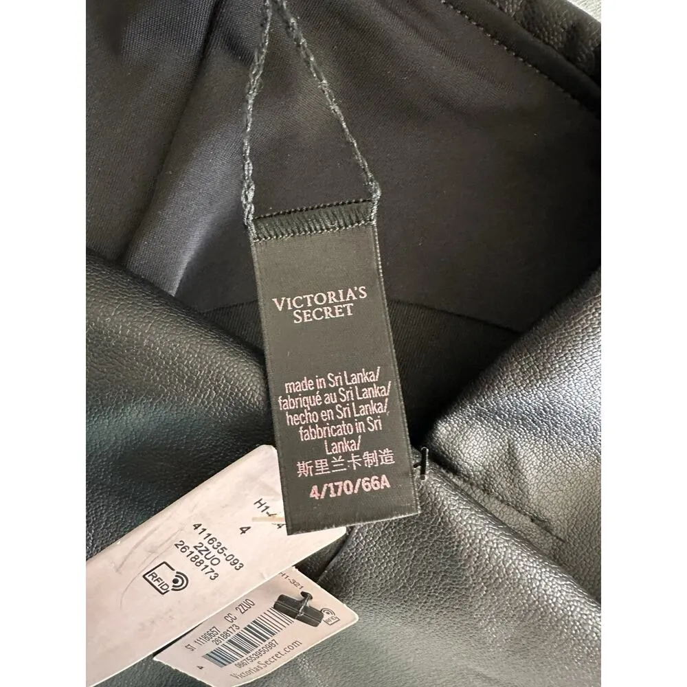 New Victoria's Secret High Waisted Leggings Faux Leather Black Stretch Size 4 - Image 4