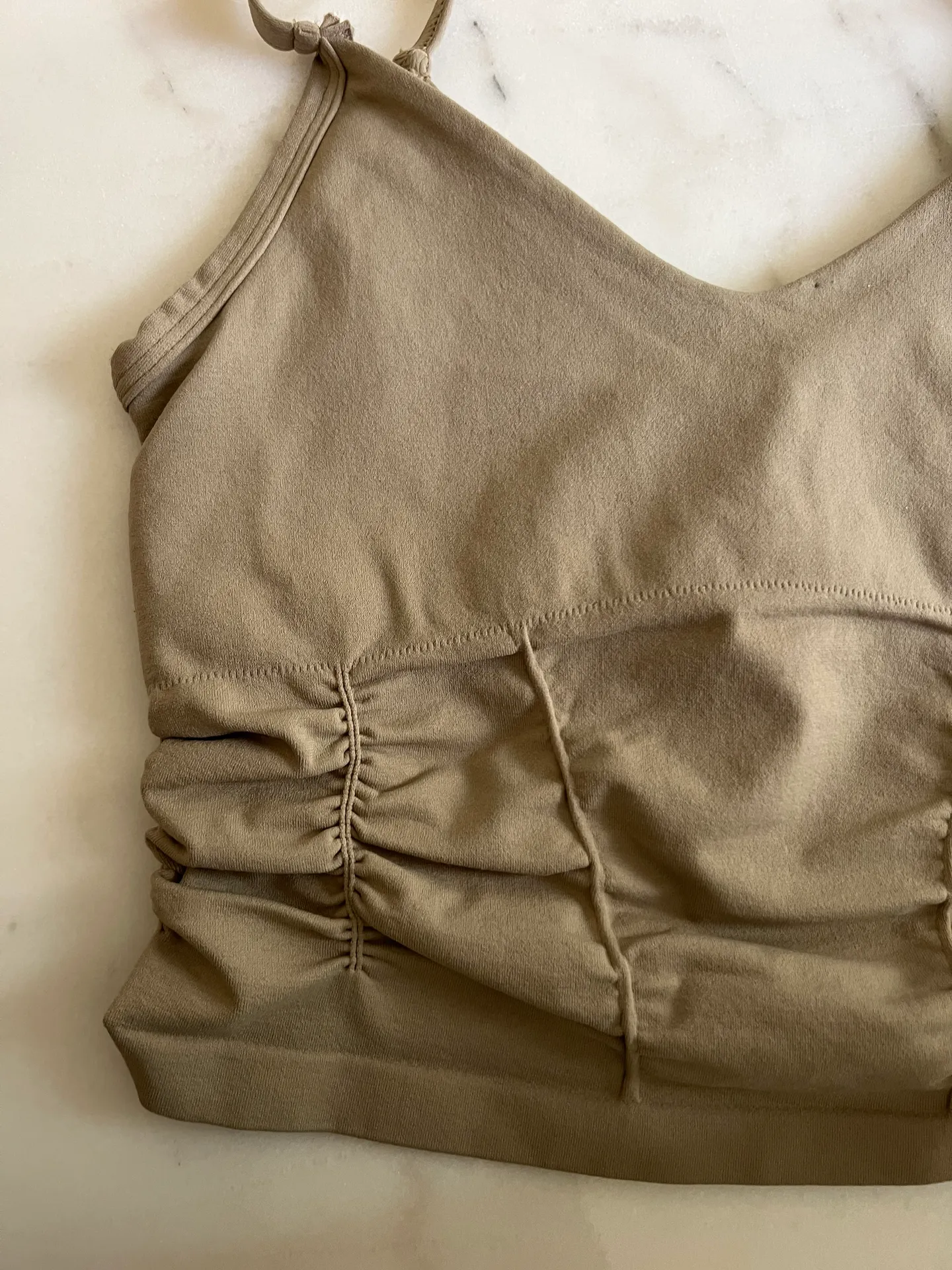Good Karma Ruched Bra Tank Top Neutral Tan Cream - Image 3
