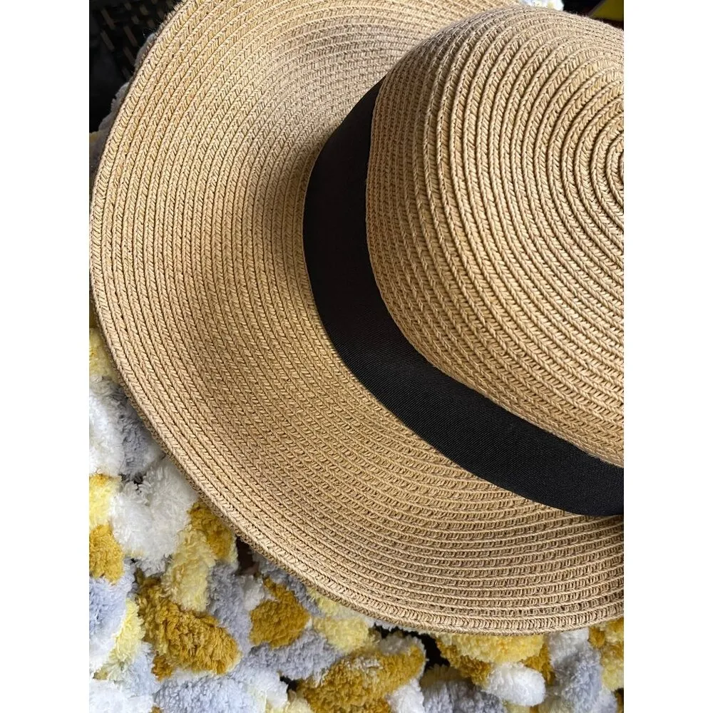 Scala Vintage Style Sun Hat With Black Ribbon Bow Handmade Paper Straw Women One - Image 11