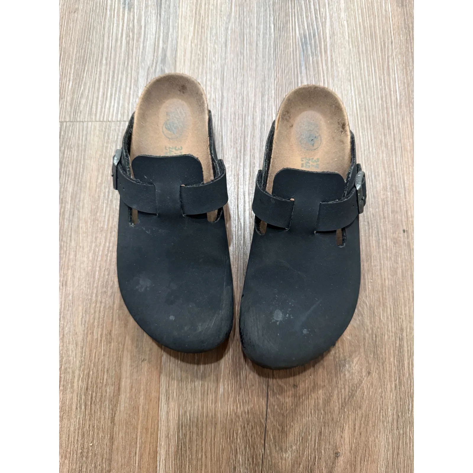 Birkenstock Black Leather Arizona Big Buckle Clogs Mules Size 37 EU - Image 3