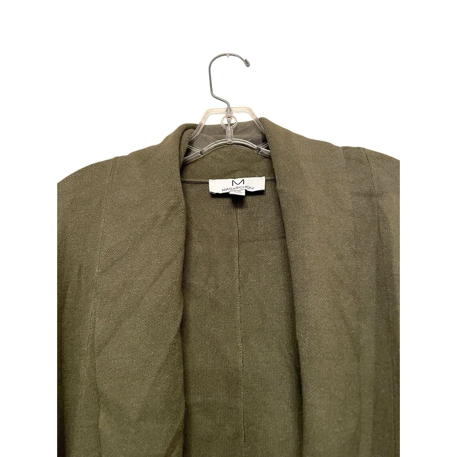 Magaschoni Open Fringe Cardigan Sweater Women Size Large Olive‎ Green Western - Image 3