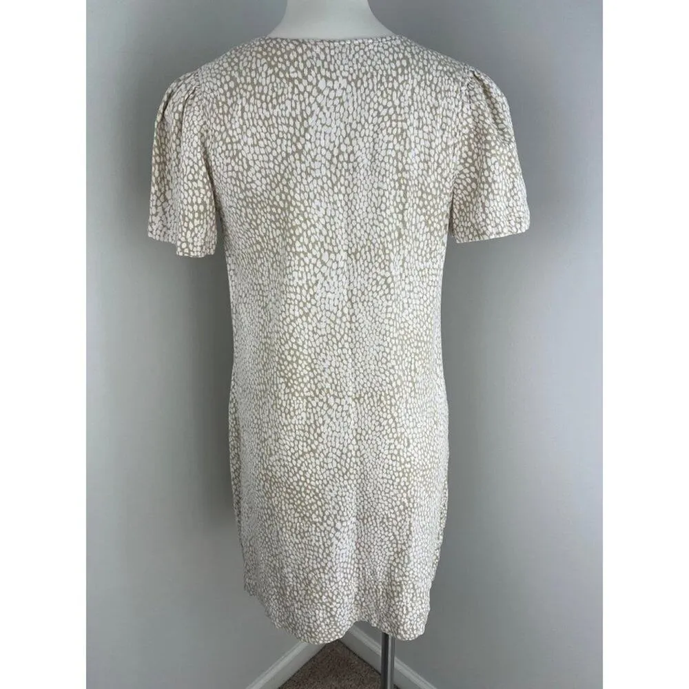 Original Nicole Miller Cream White Speckled Print Linen Blend Summer Dress Small - Image 3