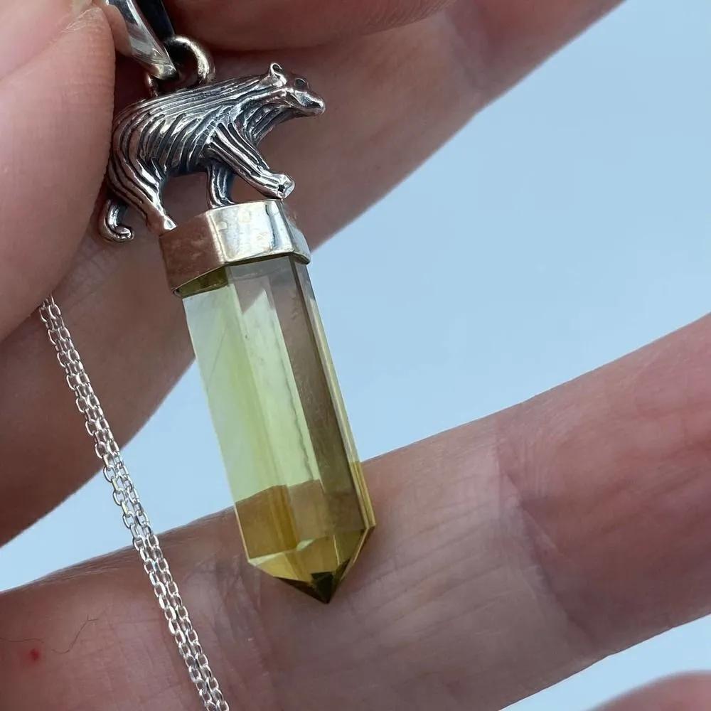 Natural Lemon Topaz Point Sterling Silver Bear Necklace Yellow - Image 4