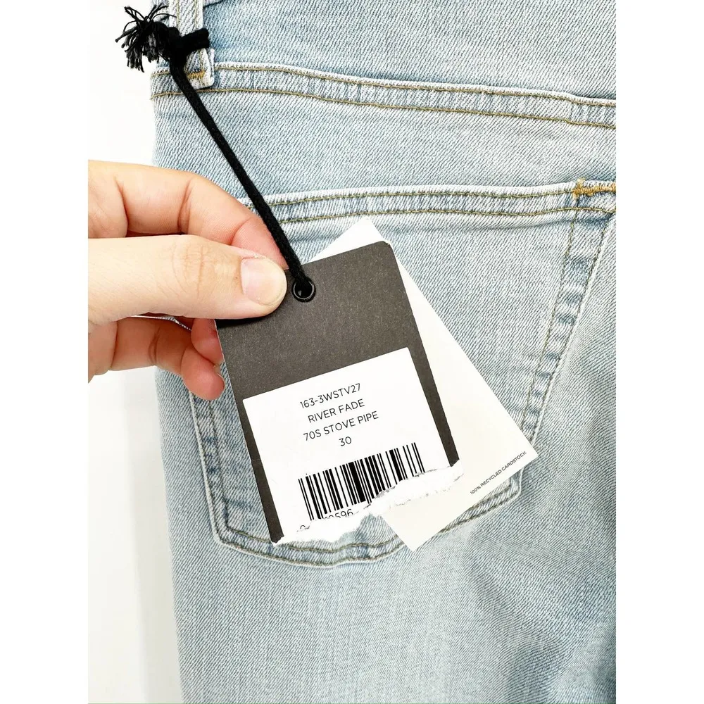 Re/Done 70s Stove Pipe Straight Leg Stretch Denim Blue Jeans in River Fade Sz 30 - Image 7