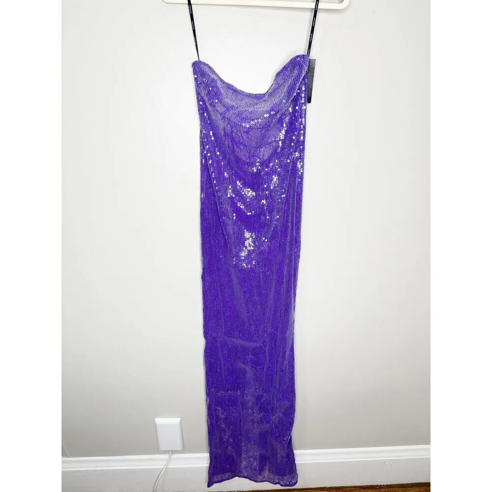 Retrofete Lucie Sequin Lace Semi Sheer Maci Dress Amethyst Purple Medium NEW - Image 5