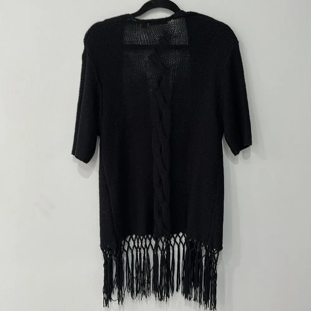 R.E.D Black Open Front Crochet Draped Cardigan With String Detail Sz L Kimono Size L - Image 6