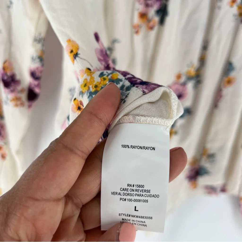 Rewind Floral Print Off‎ The Shoulder Button Front Tie Front Long Sleeve Top - Image 10