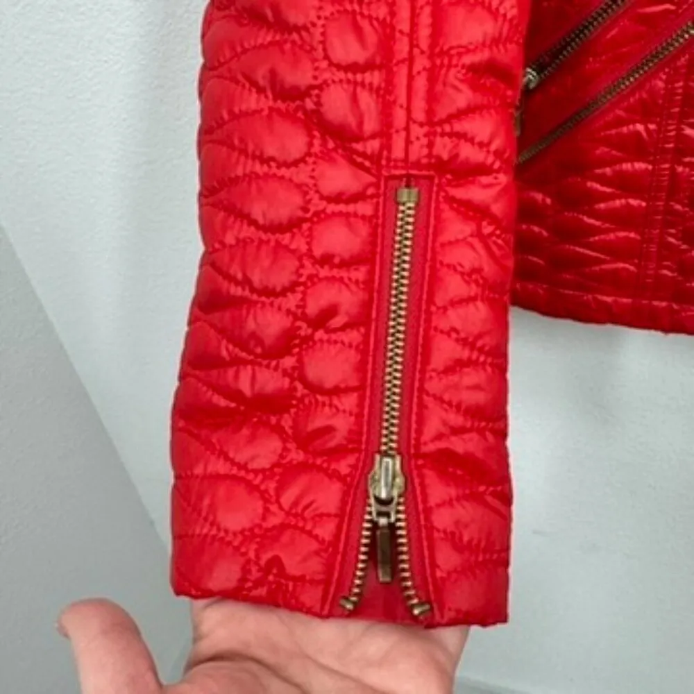 Chico's Jacket‎ Red Quilted Moto Classic Casual Zipper Womens Size Small - Image 6