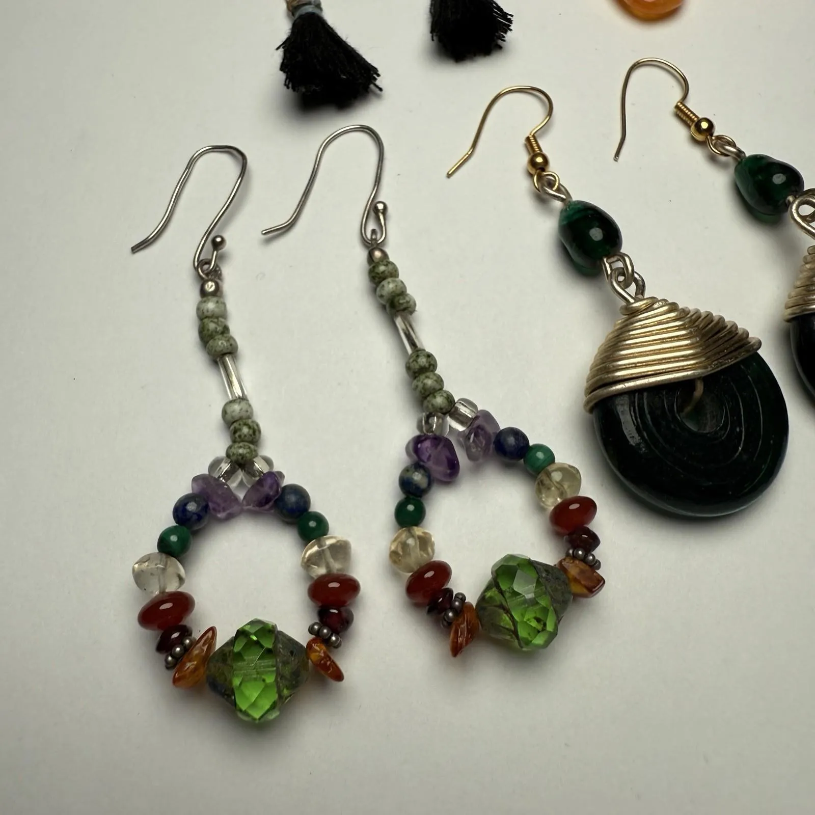 Dangle Drop Pierced Earrings Lot Of 4 Variety Beaded Some Plastic Glass Stone - Image 10