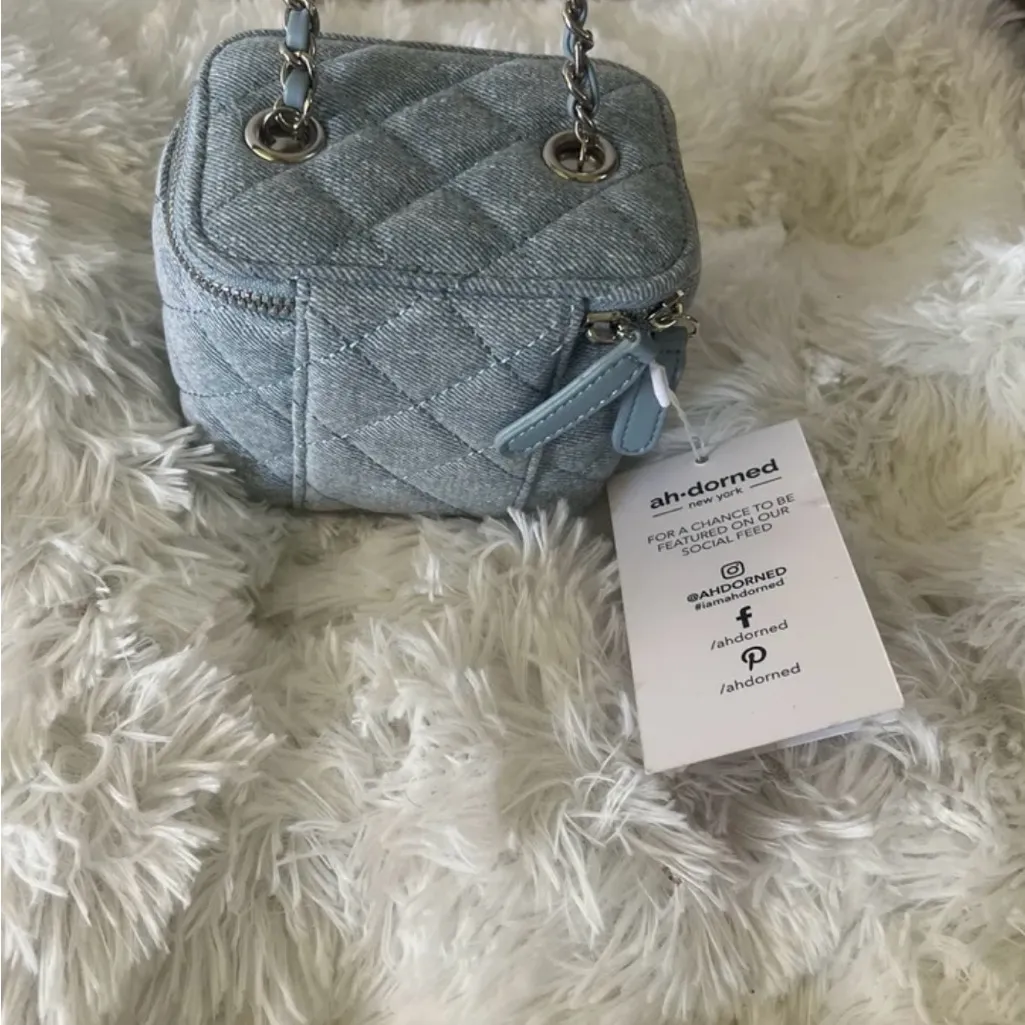 Ah~dorned Jean box mini purse with‎ chain strap Blue - Image 3
