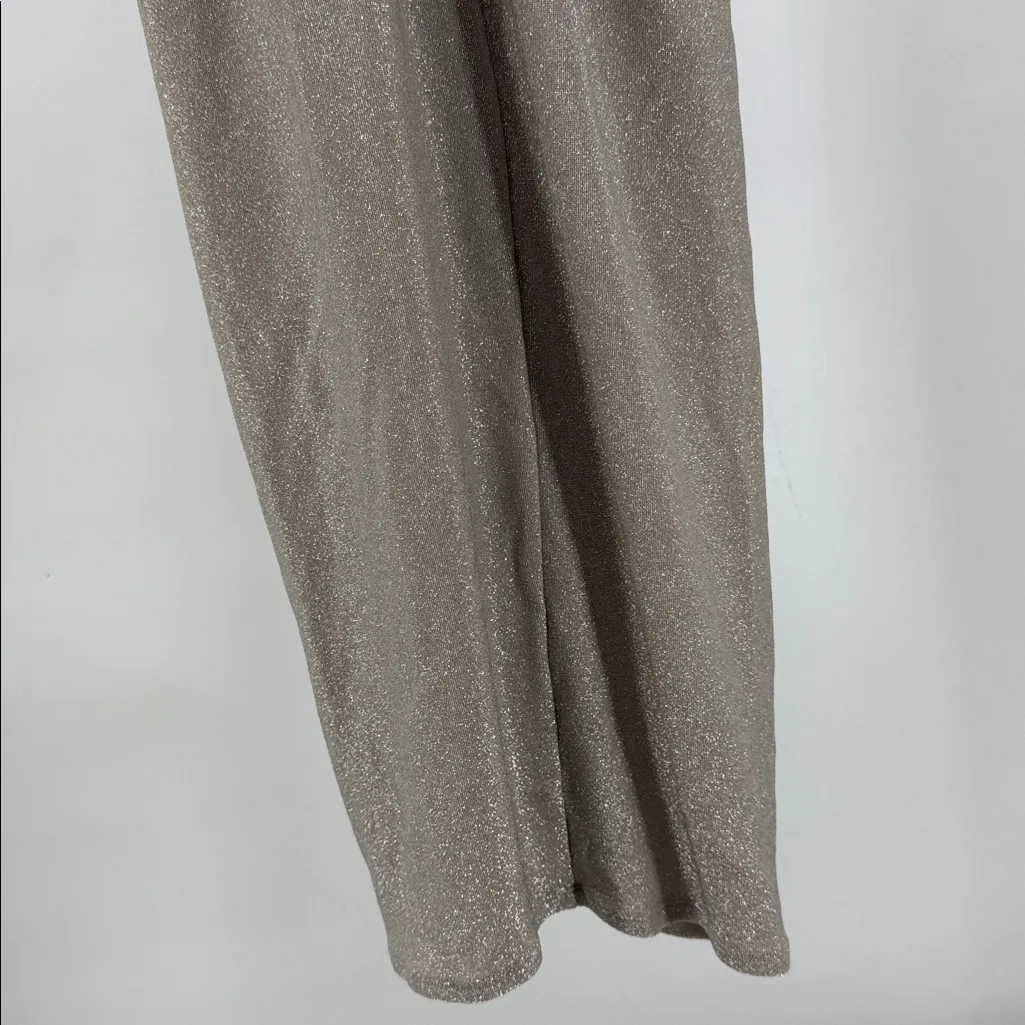 Vici Shimmering Silver Champagne midi deep V- neck slit Dress S NYE party event - Image 6