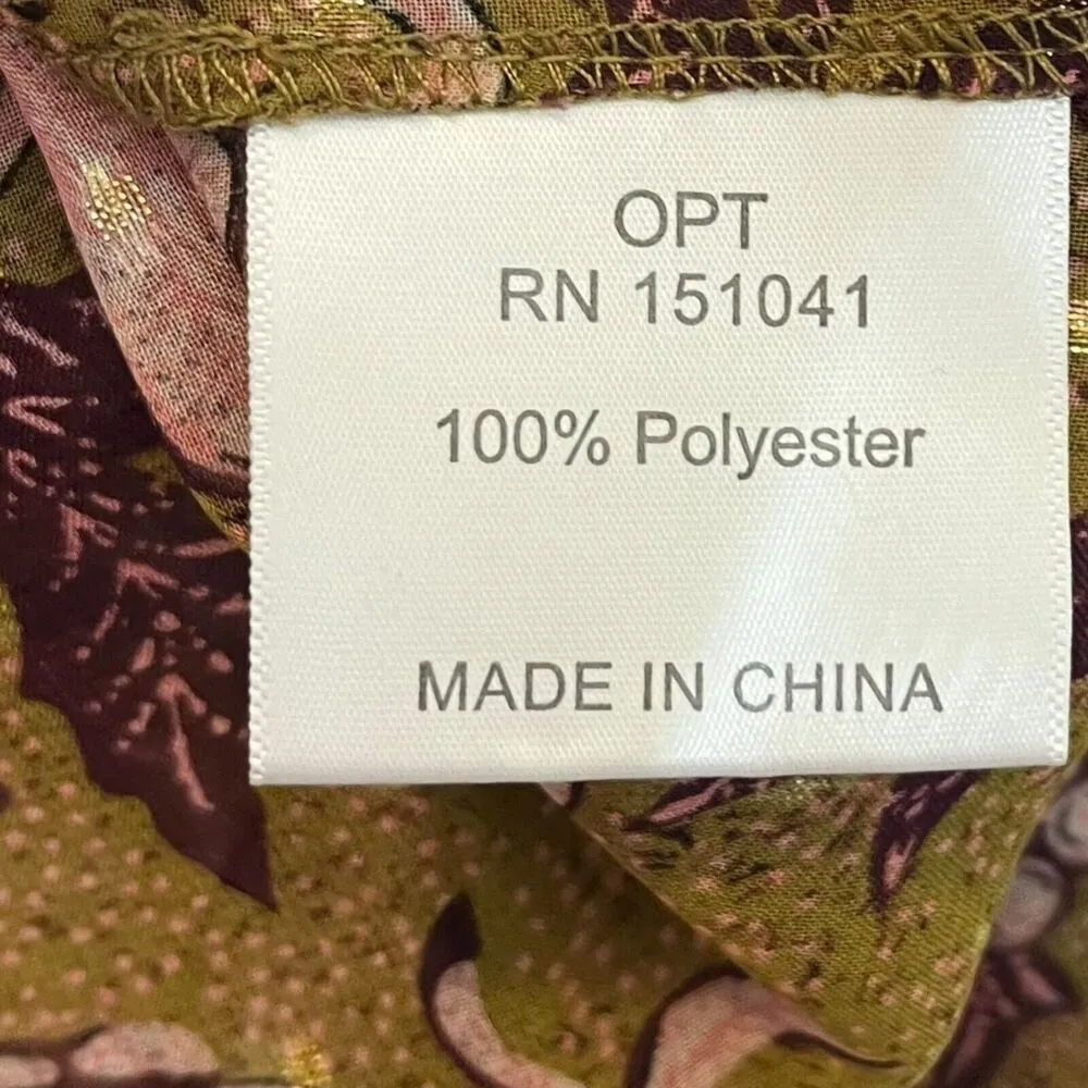 OPT O.P.T Tie Neck Long Sleeve Floral Print Blouse Semi Sheer Top Size XS Yellow - Image 11