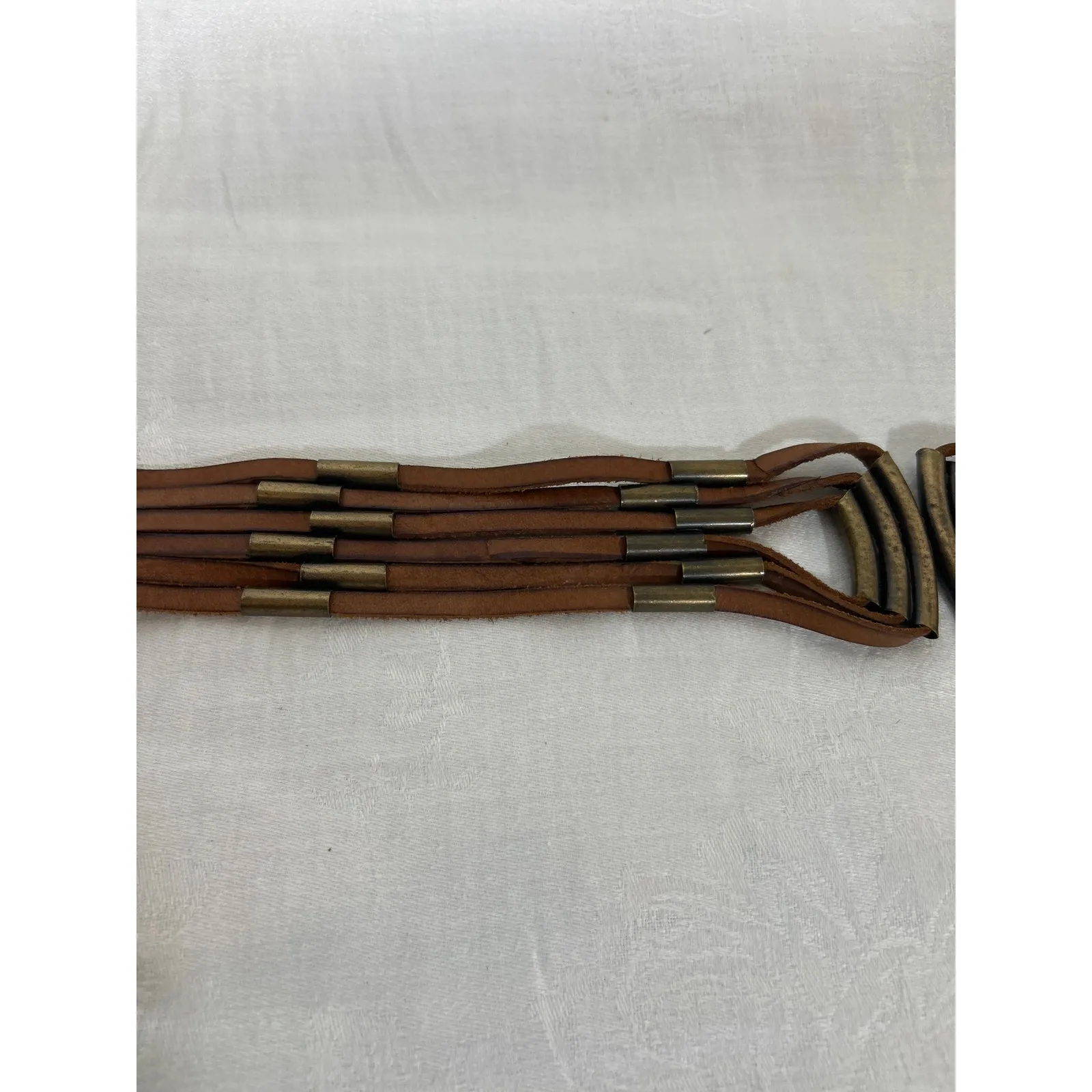 Lucky Penny Belt Small Brown Leather Western Boho Brass Tone Anthropologie - Image 3