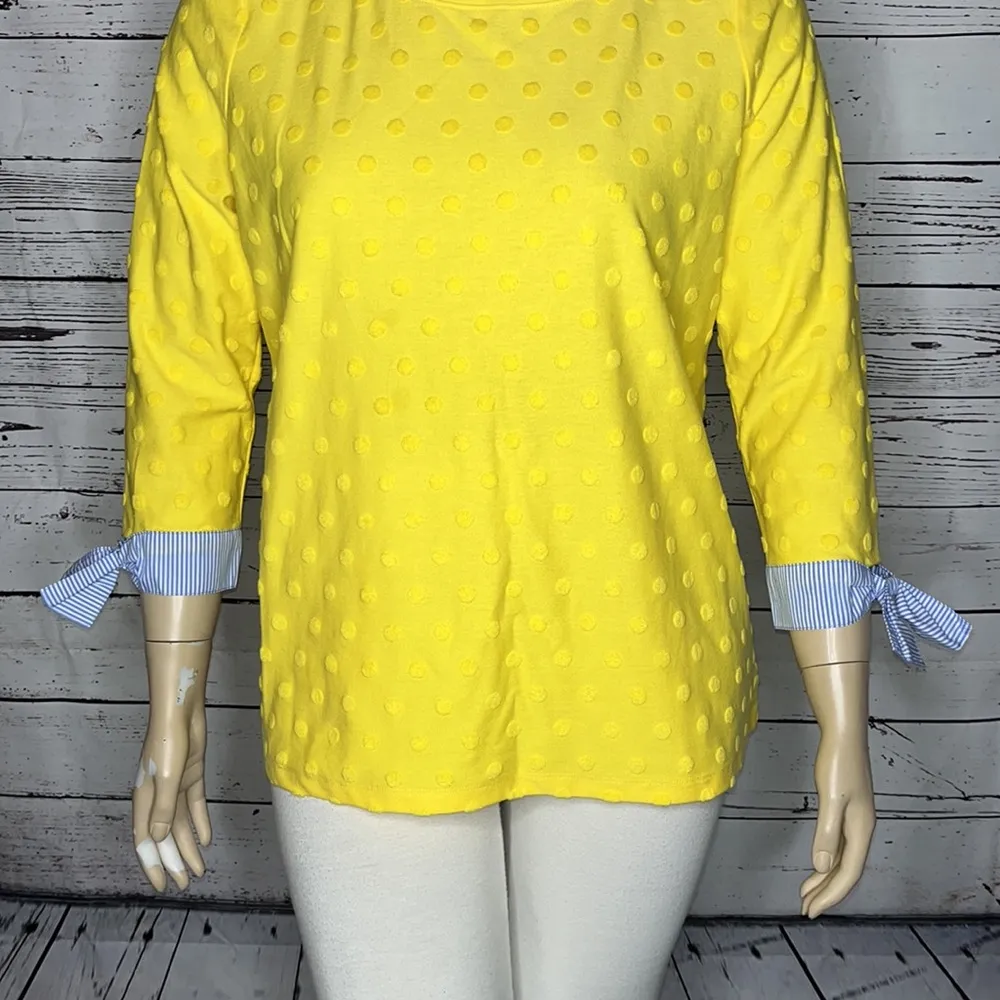 Kim Rogers Size XL Yellow Textured Polka Dot - Stripe Layered Knit Top Shirt - Image 2