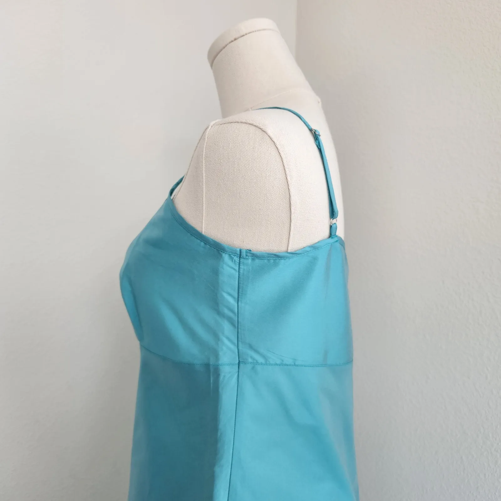 Frances Valentine Shiny Teal Empire Waist Slip Dress Adjustable Straps Y2K XS Blue - Image 4
