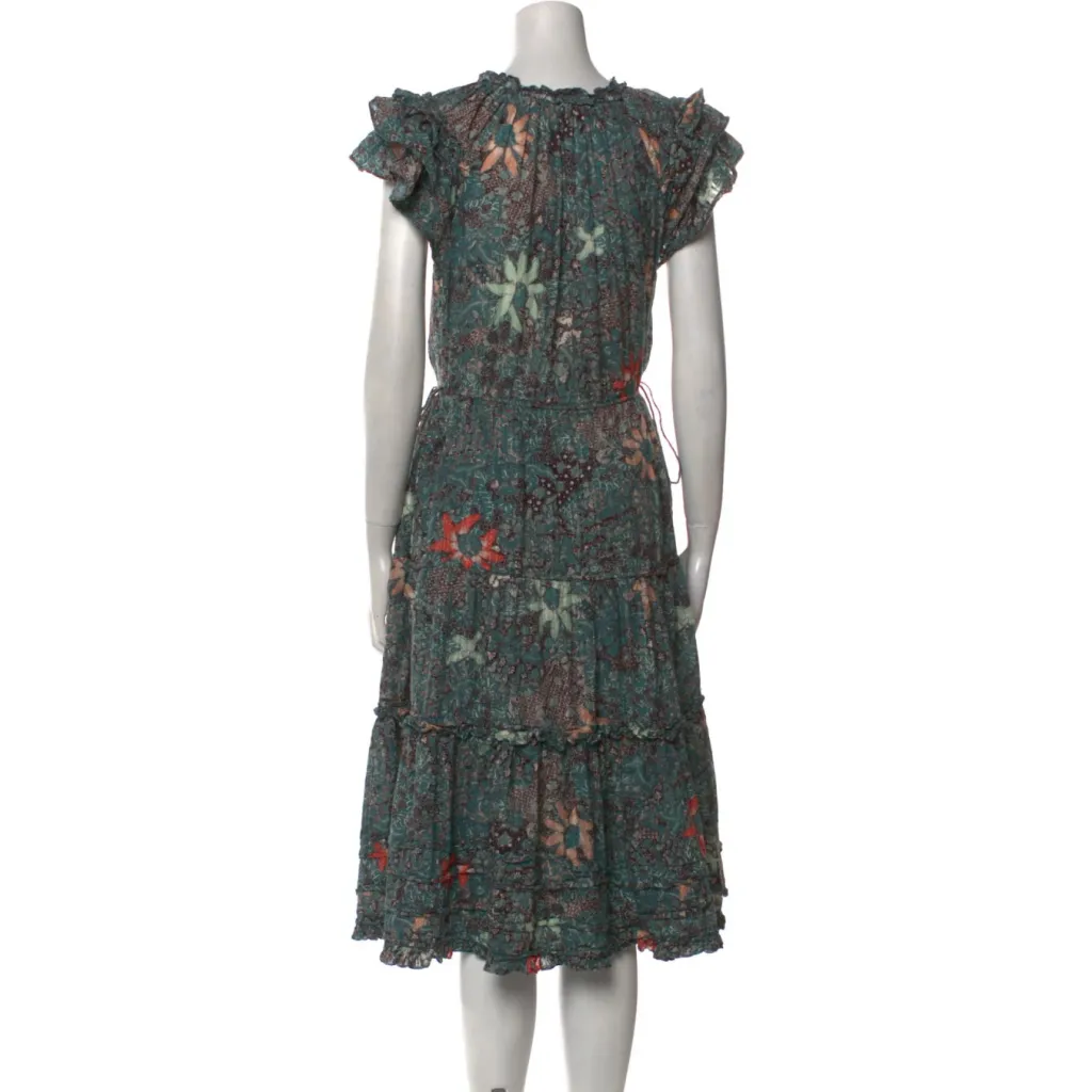 Ulla Johnson Rema Silk Floral Dress Size 6 Medium Malachite Color Tie Neck Sash - Image 2