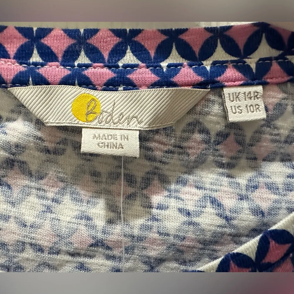 BODEN Diamond Pattern Scoop Neck 3/4 Sleeve 100% Cotton Nightgown size 10 NEW Blue Size M - Image 4